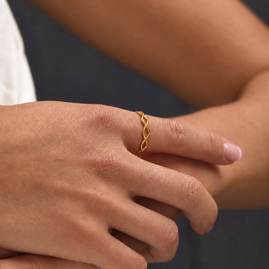 Dainty Crown of Thorns Gold ring lifestyle photo