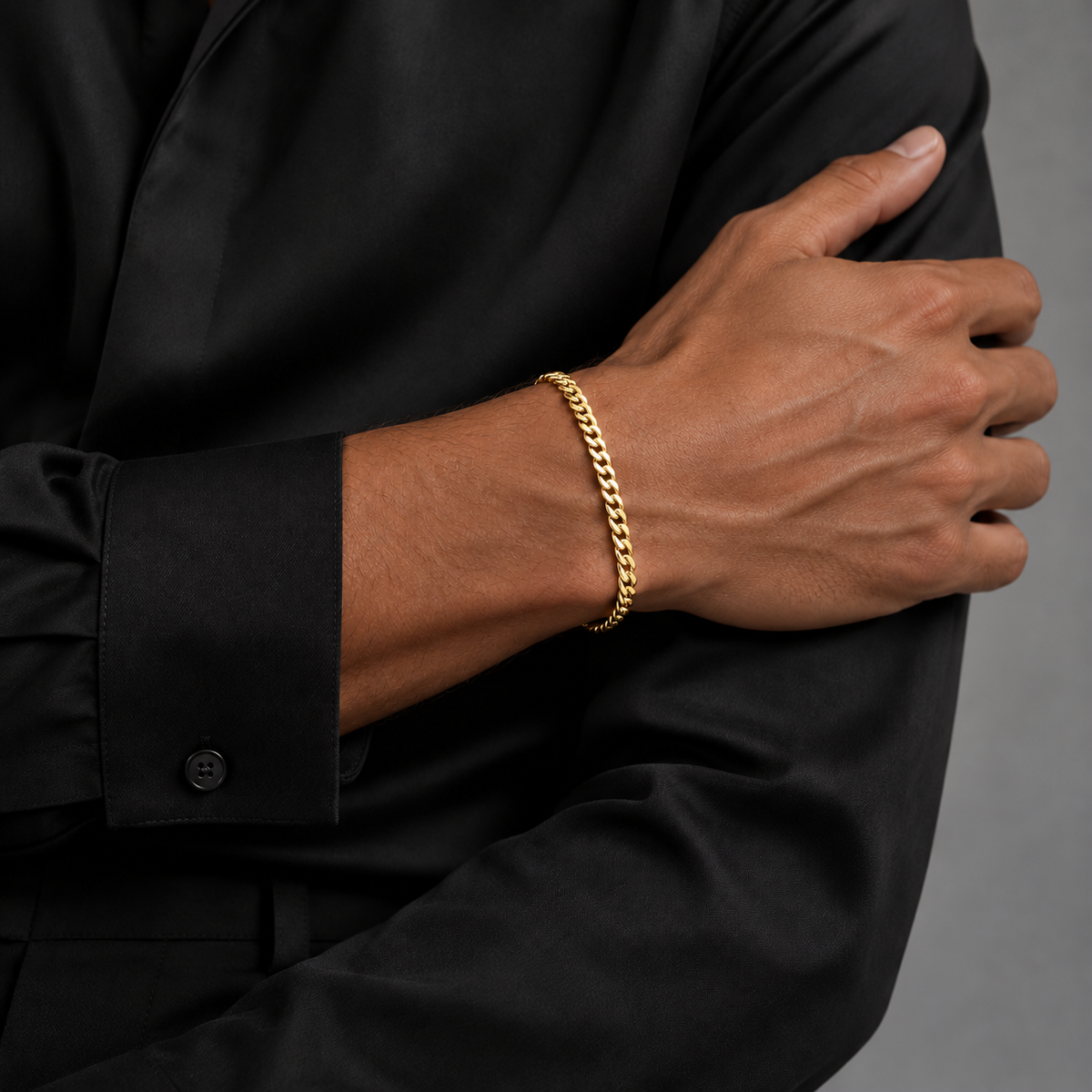 Gold 4mm Cuban bracelet, raised model view