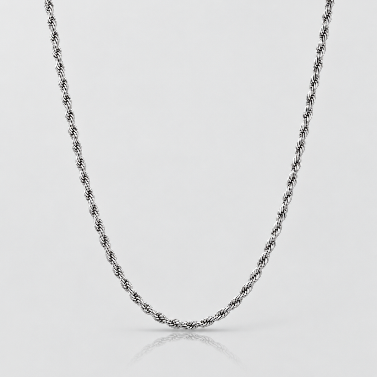 Unveiled 2.5mm rope chain in silver on light grey background