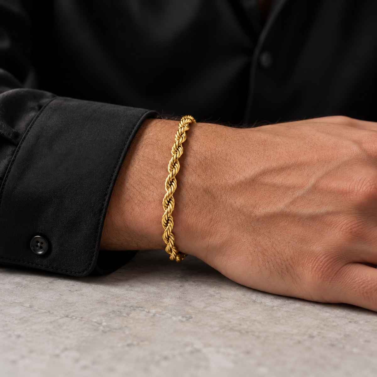 Gold 5mm rope bracelet, cuff model photo
