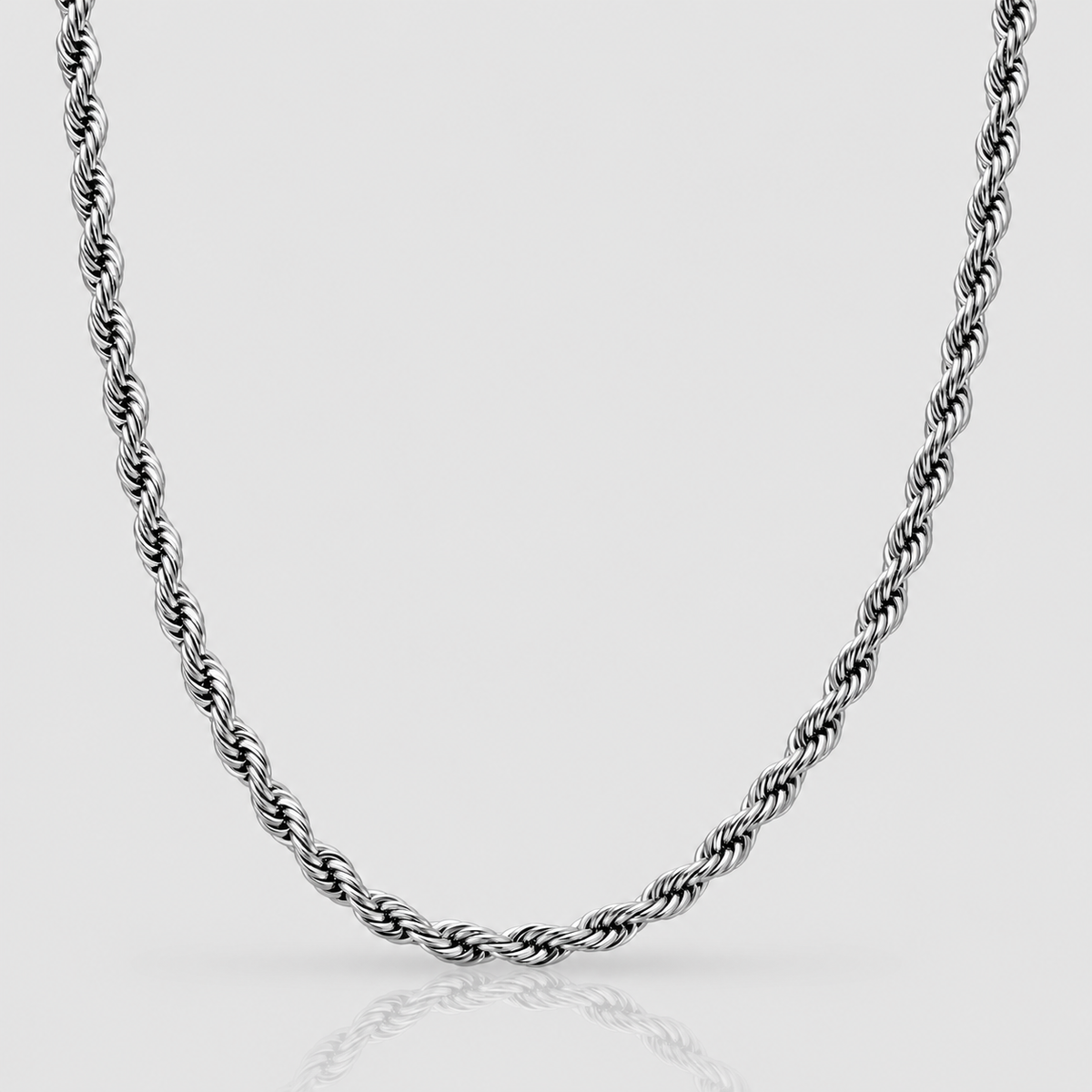 Unveiled 5mm rope chain in silver on light grey background